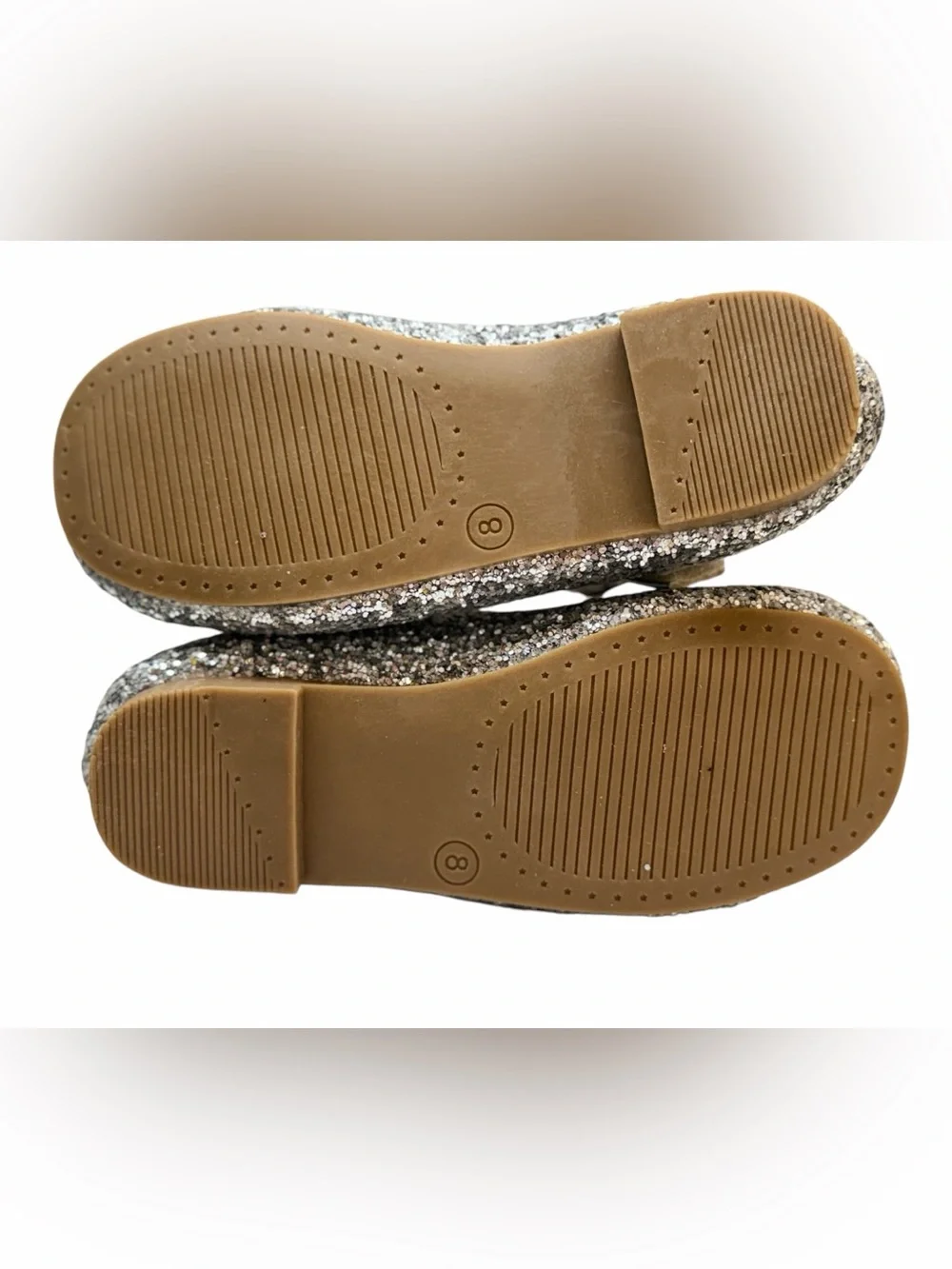 THEE BRON AG213 Frosty Silver Glitter Mary Jane Flats Girls Size 8M NWOB